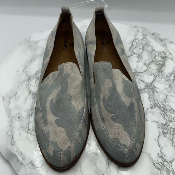 SUSINA Kellen Almond Toe Grey Camouflage Leather Loafer-8M - Picture 1 of 7